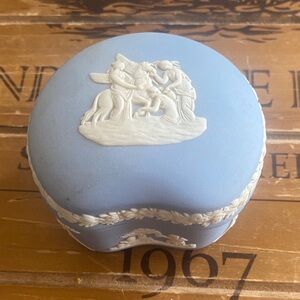 Vintage Wedgwood Light Blue Jasperware Heart Trinket Box with White Relief